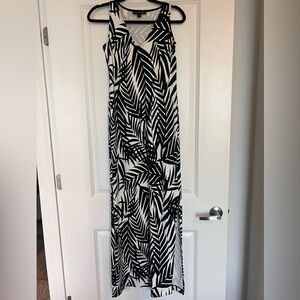 Boston Proper Womens Maxi Dress Tropical Print V Neck Sleeveless Black White XXS